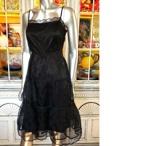 Vintage Betsey Johnson New York Sheer Black Embroidered Tiered Slip Dress 6 S - Picture 5 of 16